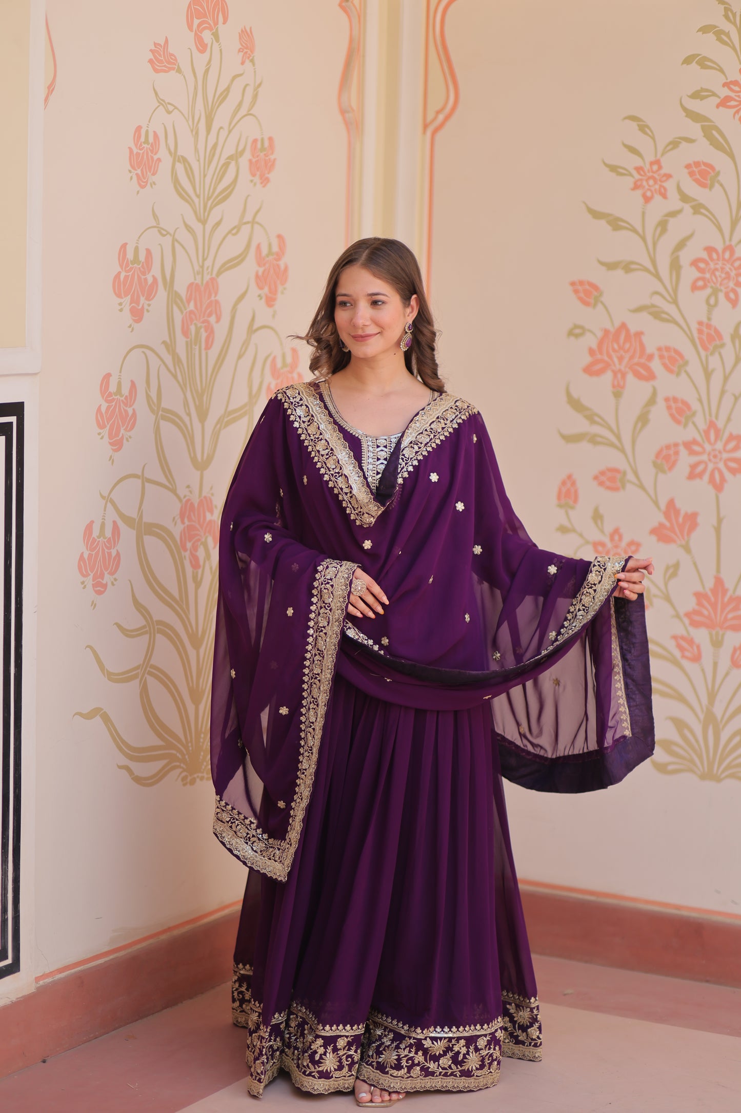 Premium Faux Georgette Designer Gown with Embroidery Dupatta