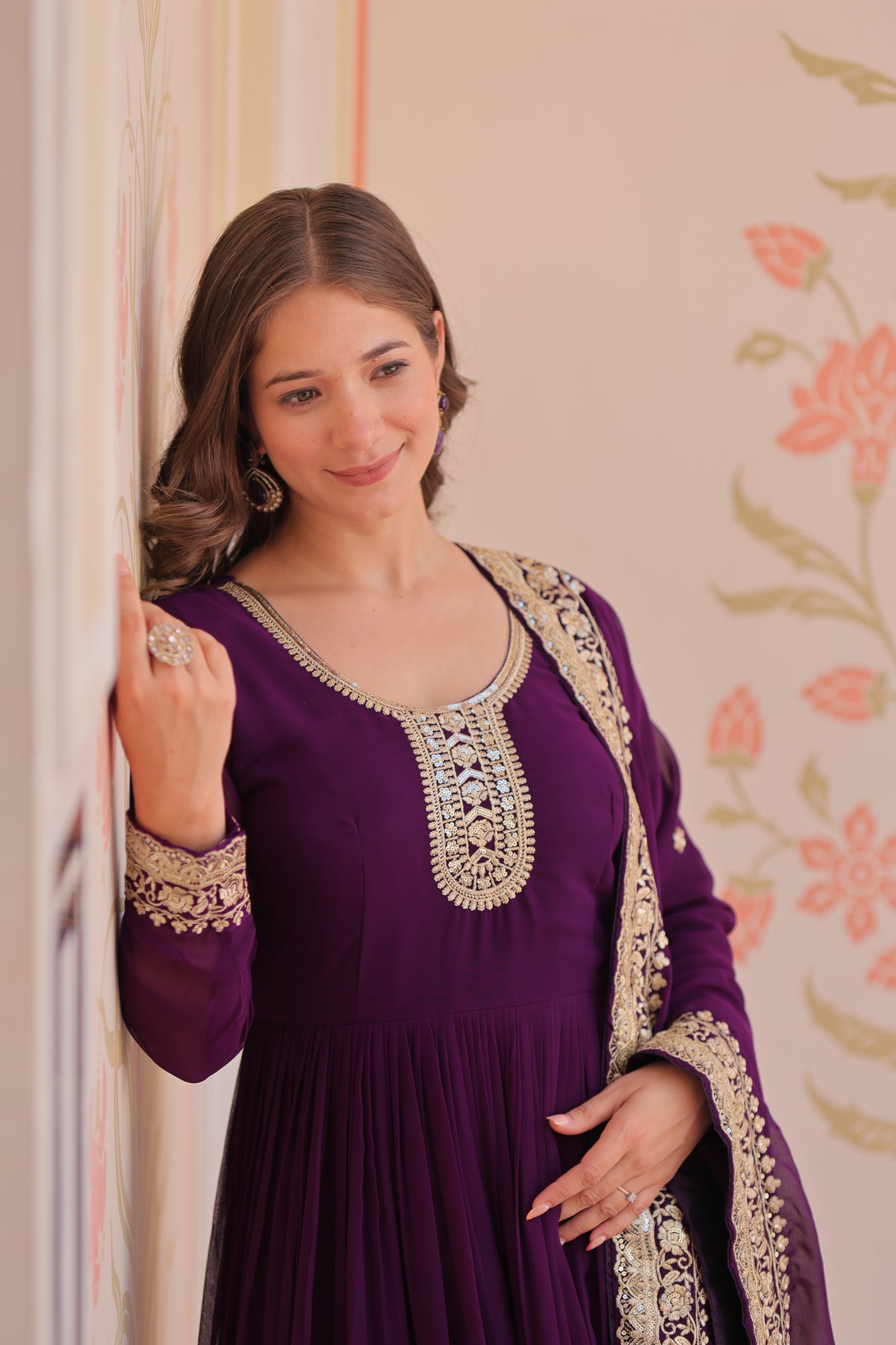Premium Faux Georgette Designer Gown with Embroidery Dupatta