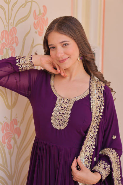 Premium Faux Georgette Designer Gown with Embroidery Dupatta