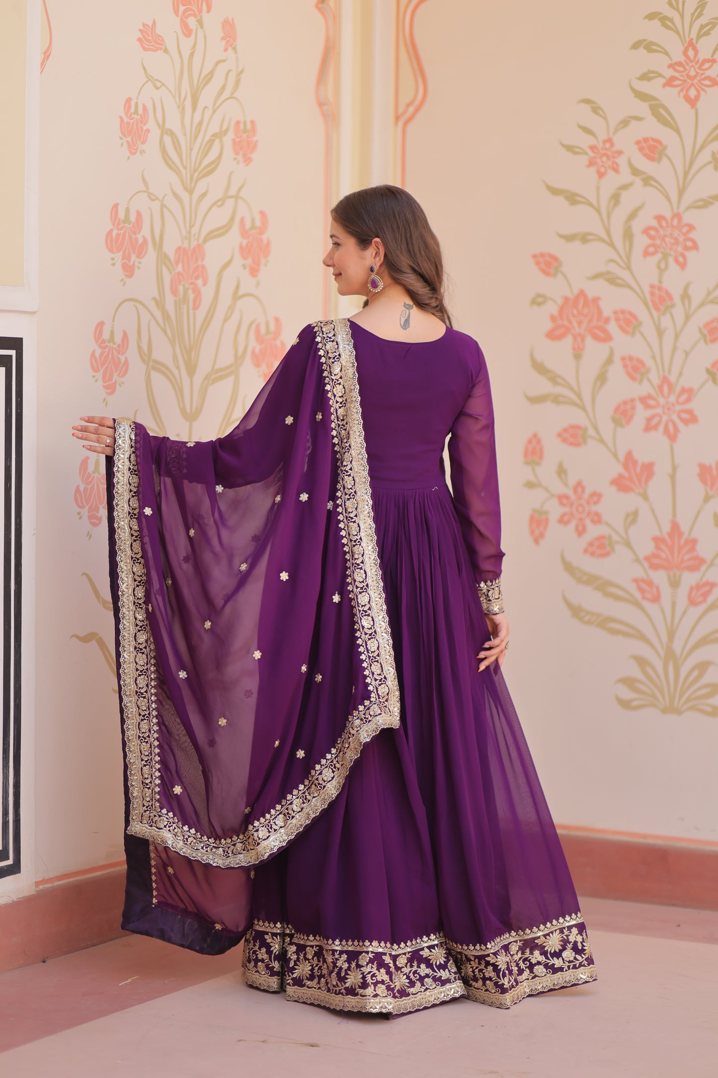 Premium Faux Georgette Designer Gown with Embroidery Dupatta