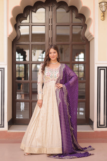 Cosmos Jequard Gown with Bandhani Embroidered Dupatta