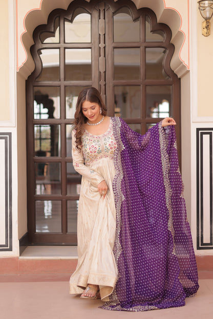 Cosmos Jequard Gown with Bandhani Embroidered Dupatta