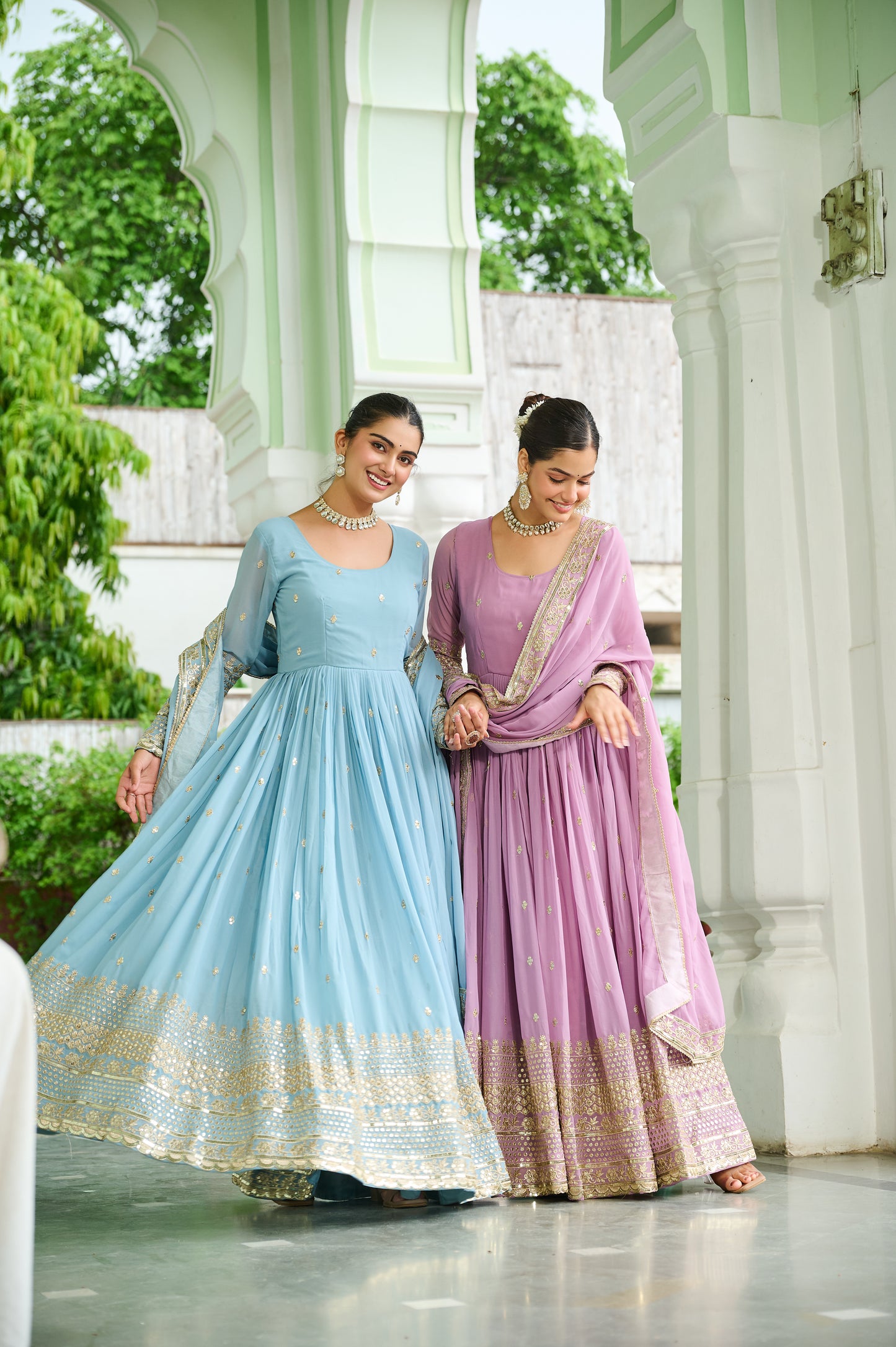 Elegant Dusty Faux Georgette Embroidered Anarkali Gown with Dupatta