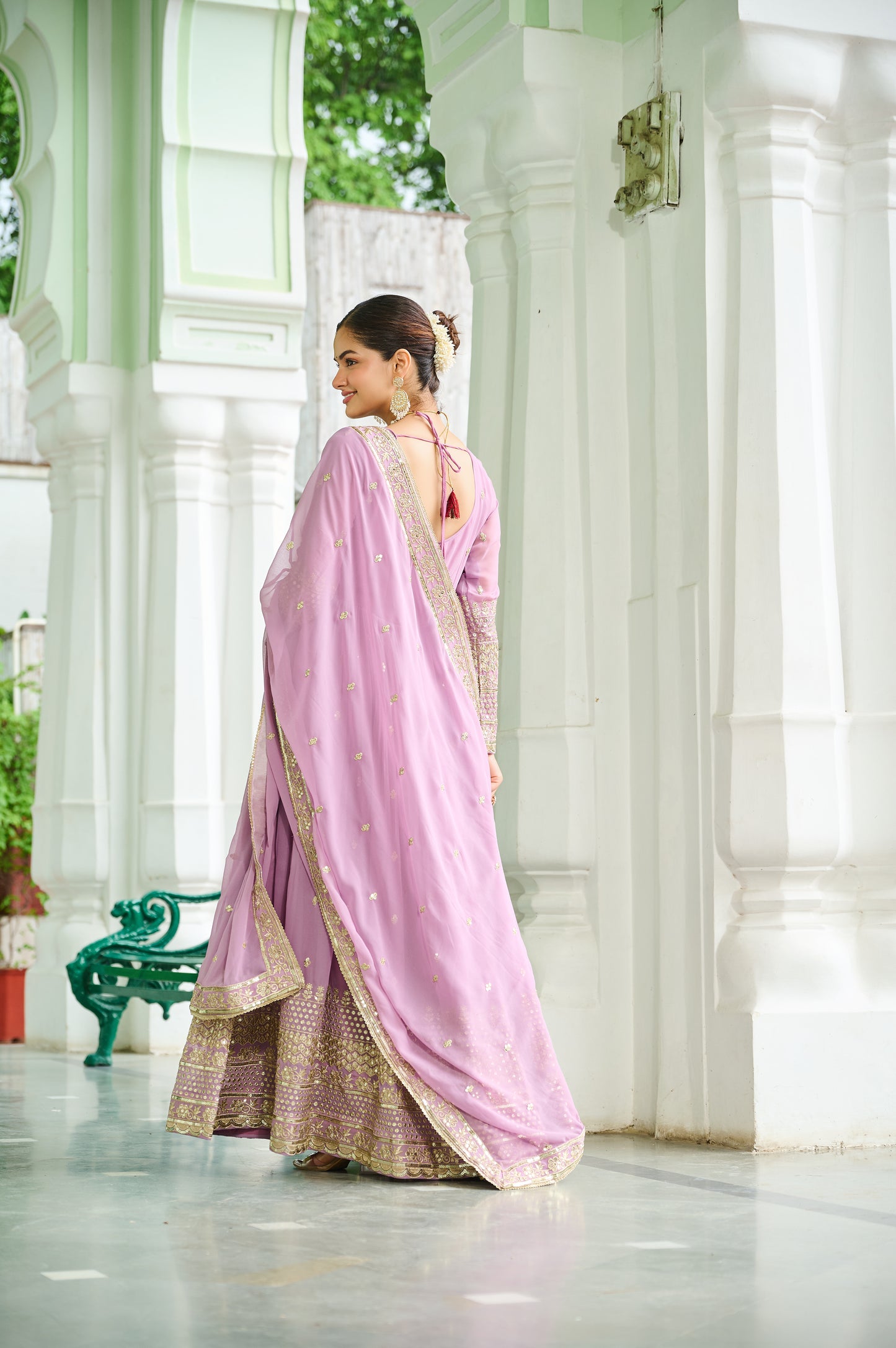 Elegant Dusty Faux Georgette Embroidered Anarkali Gown with Dupatta