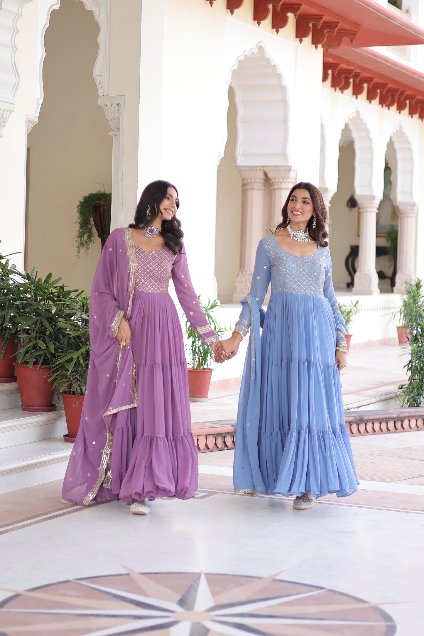 Elegant Faux Georgette 12 Meter Flair Gown with Embroidered Dupatta