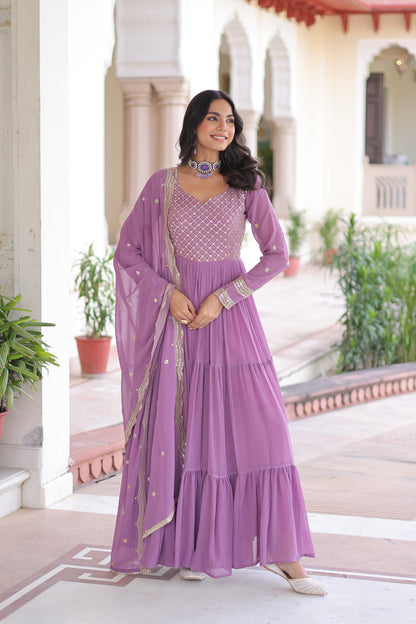Elegant Faux Georgette 12 Meter Flair Gown with Embroidered Dupatta