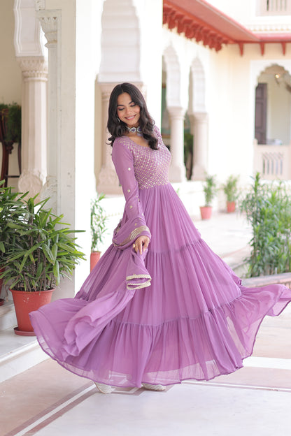 Elegant Faux Georgette 12 Meter Flair Gown with Embroidered Dupatta