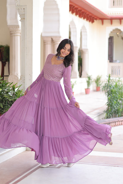 Elegant Faux Georgette 12 Meter Flair Gown with Embroidered Dupatta