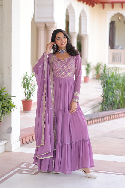 Elegant Faux Georgette 12 Meter Flair Gown with Embroidered Dupatta