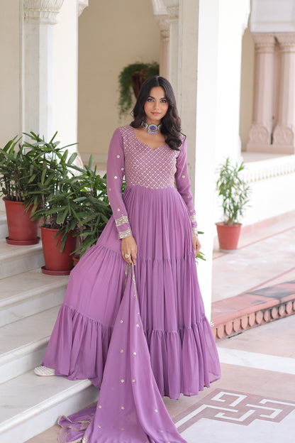 Elegant Faux Georgette 12 Meter Flair Gown with Embroidered Dupatta