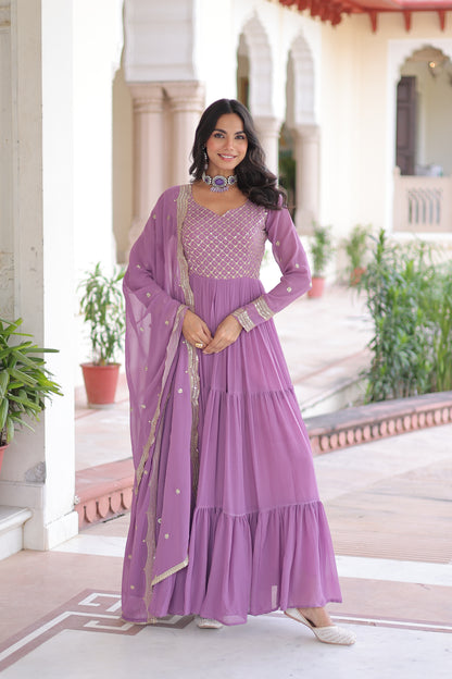 Elegant Faux Georgette 12 Meter Flair Gown with Embroidered Dupatta