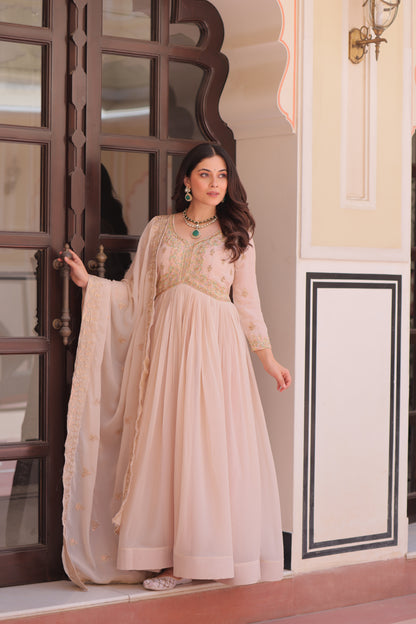 Elegant Georgette Anarkali Gown with Multi Embroidery - 2 Colors