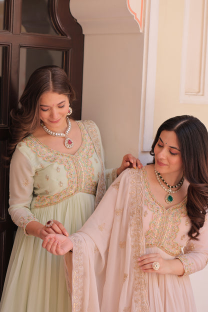 Elegant Georgette Anarkali Gown with Multi Embroidery - 2 Colors