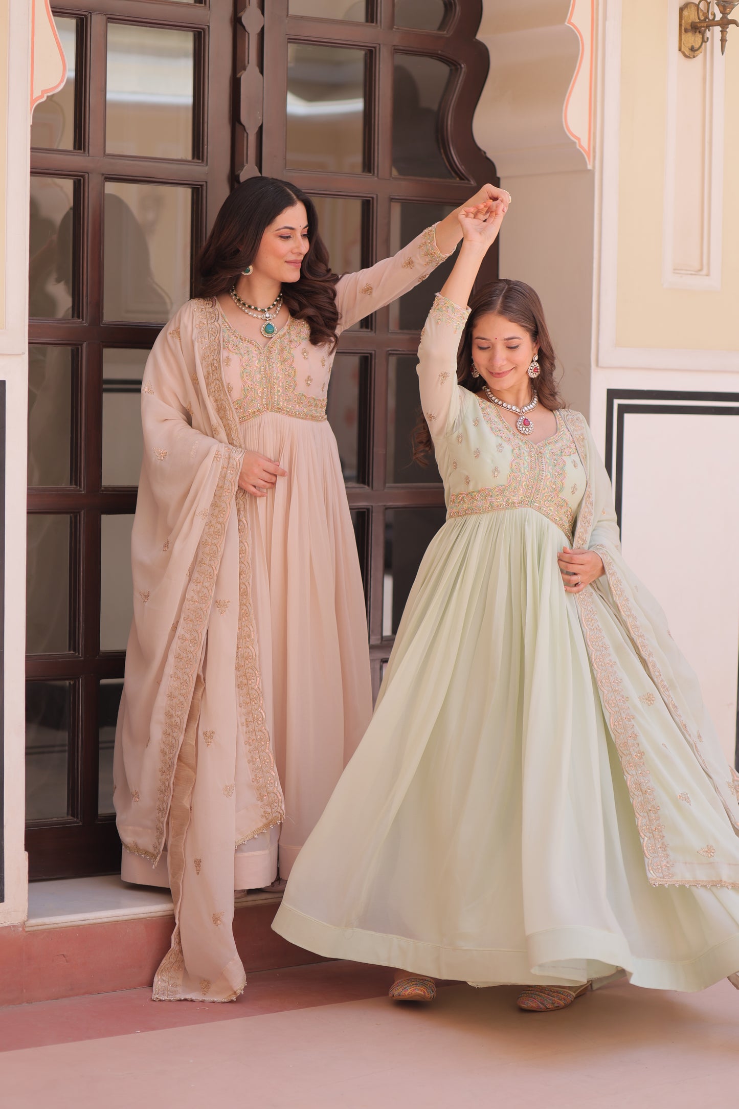 Elegant Georgette Anarkali Gown with Multi Embroidery - 2 Colors