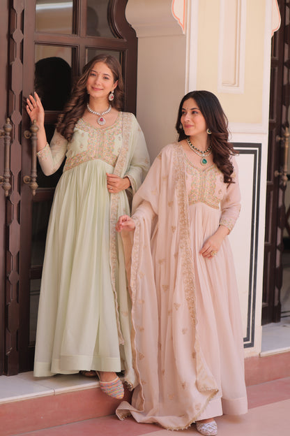 Elegant Georgette Anarkali Gown with Multi Embroidery - 2 Colors