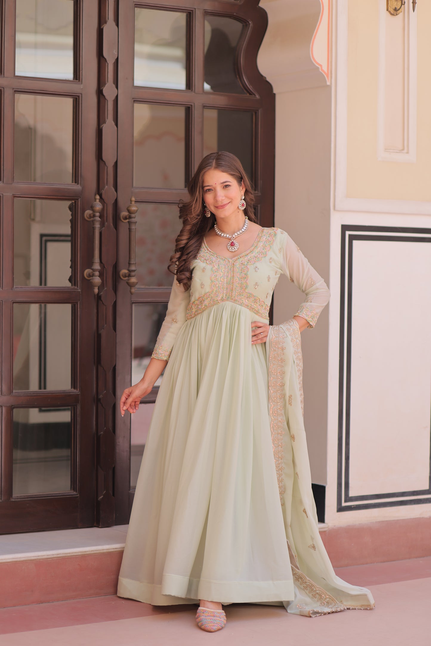 Elegant Georgette Anarkali Gown with Multi Embroidery - 2 Colors