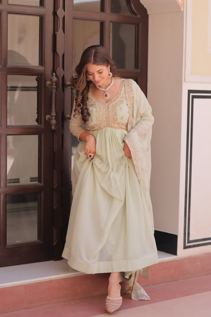 Elegant Georgette Anarkali Gown with Multi Embroidery - 2 Colors