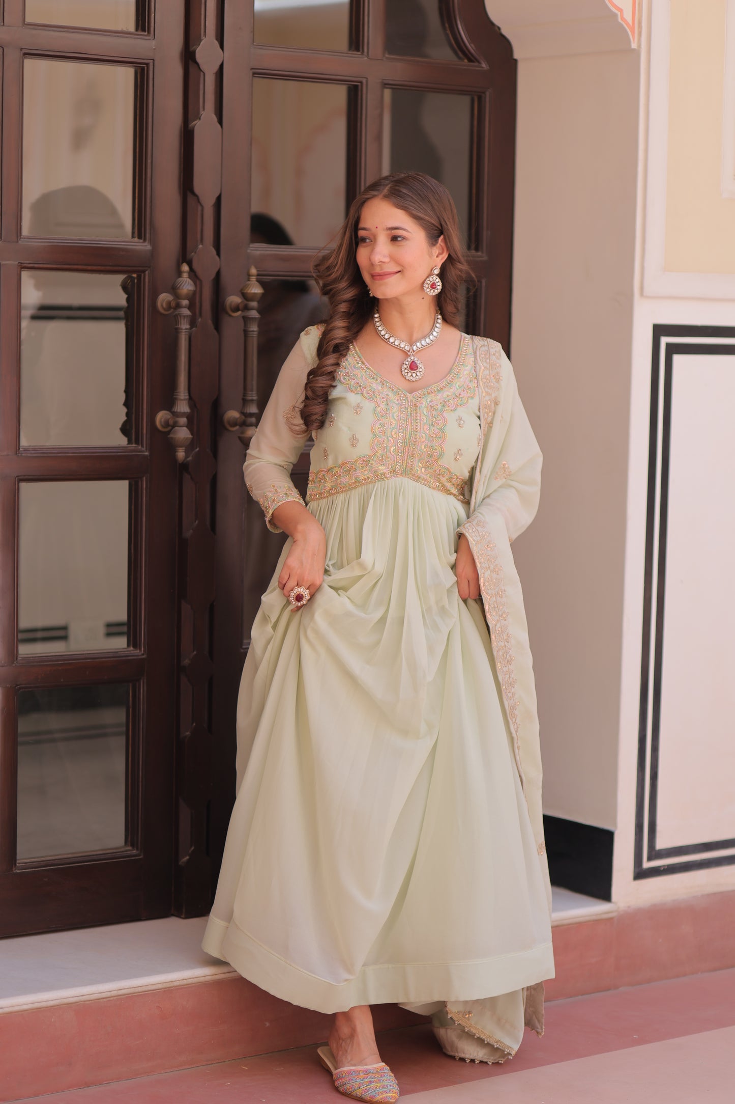 Elegant Georgette Anarkali Gown with Multi Embroidery - 2 Colors