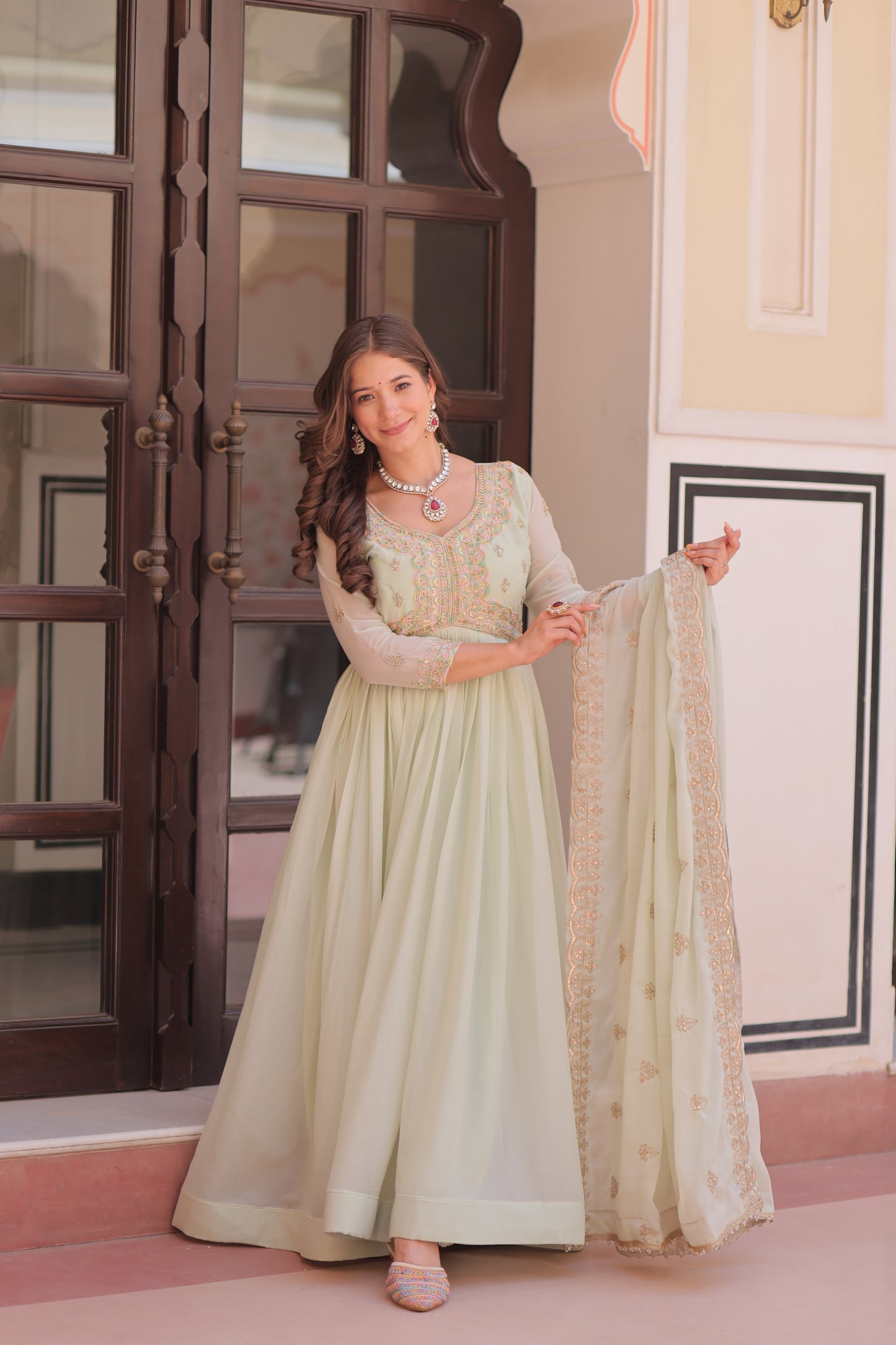 Elegant Georgette Anarkali Gown with Multi Embroidery - 2 Colors
