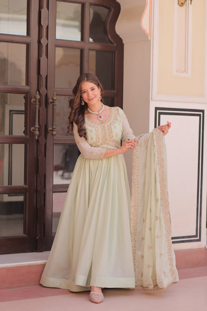 Elegant Georgette Anarkali Gown with Multi Embroidery - 2 Colors