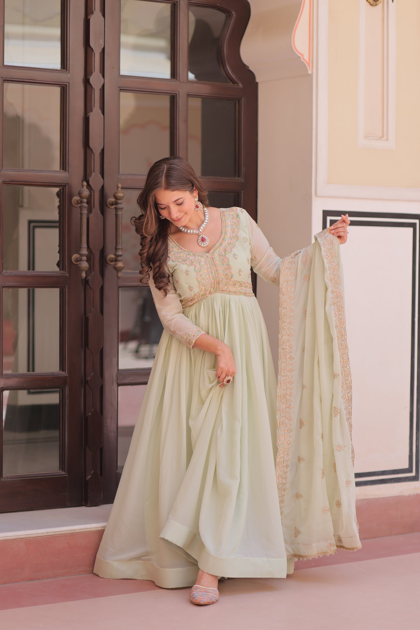 Elegant Georgette Anarkali Gown with Multi Embroidery - 2 Colors