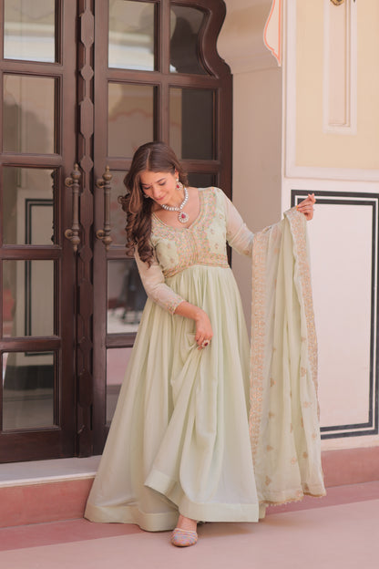 Elegant Georgette Anarkali Gown with Multi Embroidery - 2 Colors