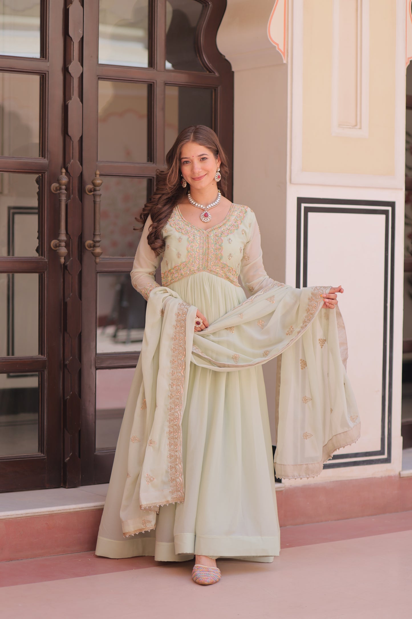 Elegant Georgette Anarkali Gown with Multi Embroidery - 2 Colors