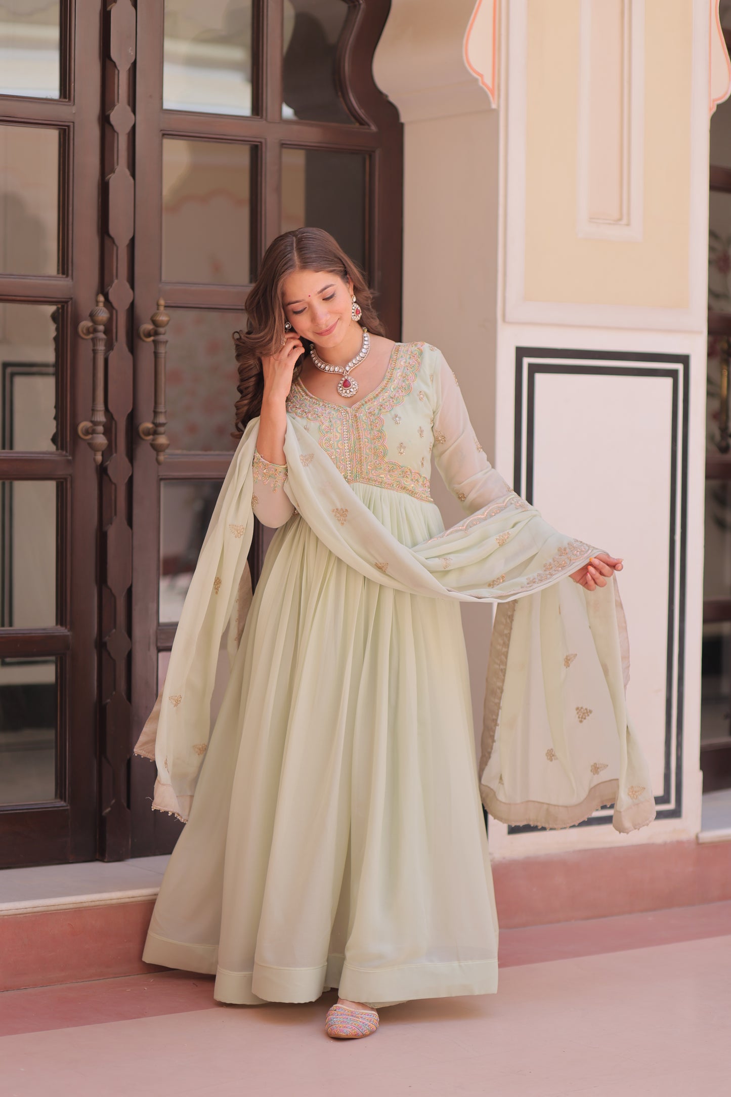 Elegant Georgette Anarkali Gown with Multi Embroidery - 2 Colors