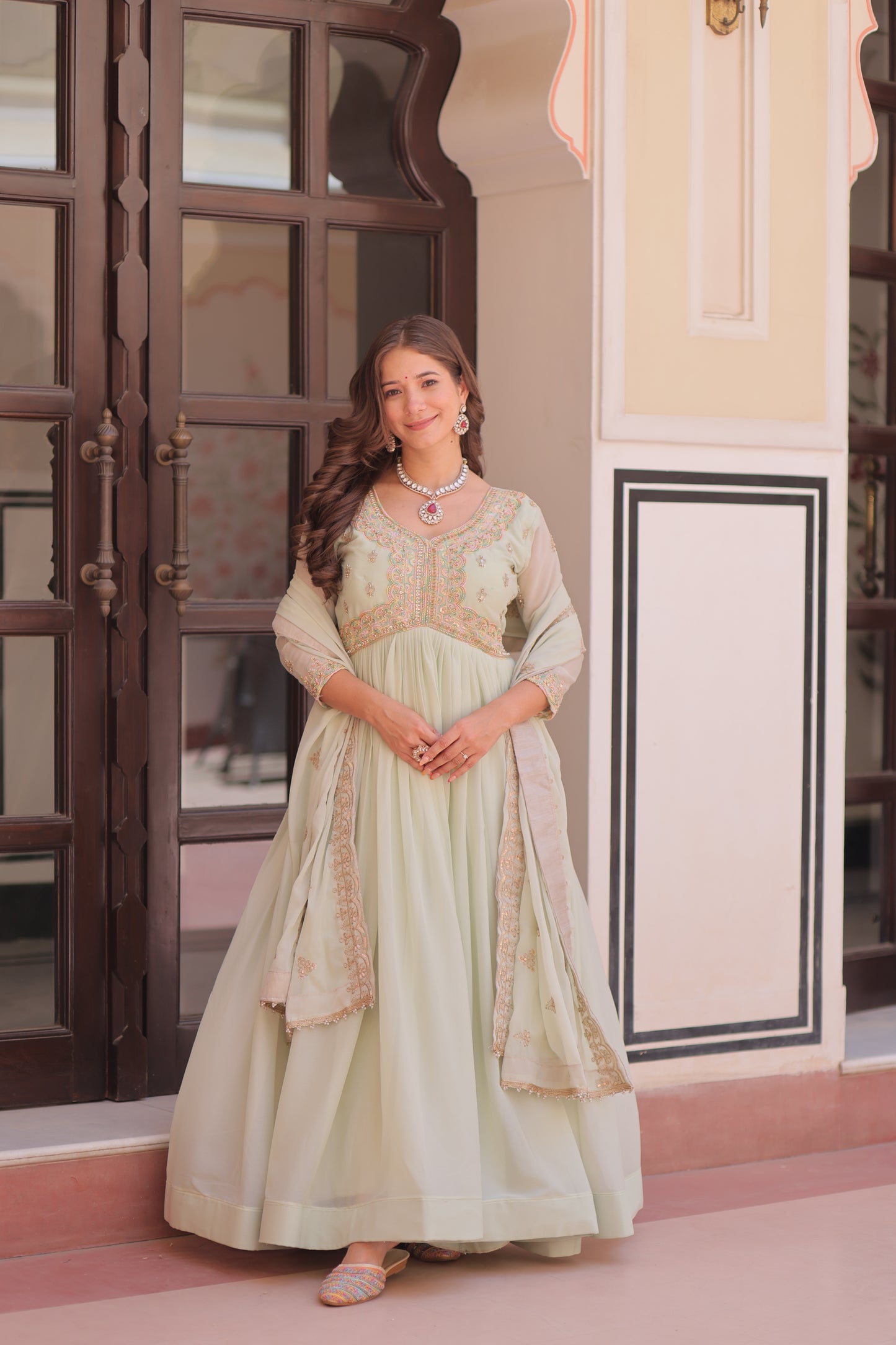 Elegant Georgette Anarkali Gown with Multi Embroidery - 2 Colors