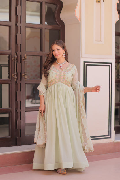 Elegant Georgette Anarkali Gown with Multi Embroidery - 2 Colors