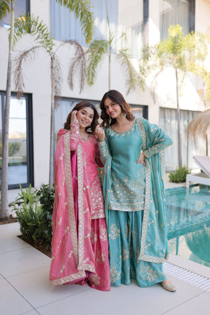 Embroidered Kurta Sharara Set with Dupatta
