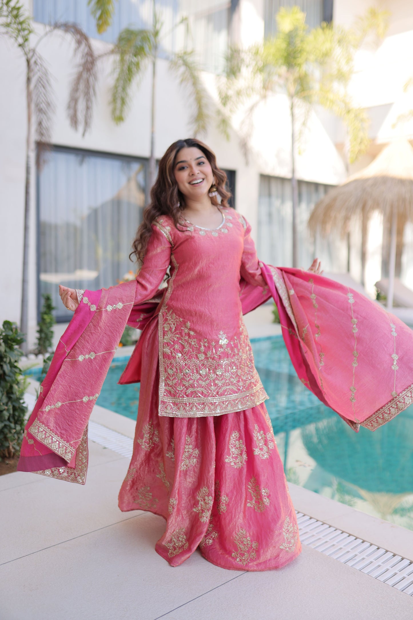 Embroidered Kurta Sharara Set with Dupatta