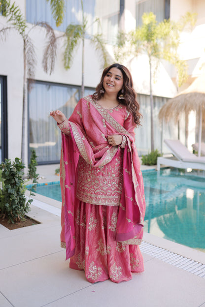 Embroidered Kurta Sharara Set with Dupatta