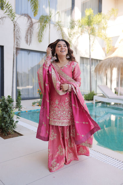 Embroidered Kurta Sharara Set with Dupatta