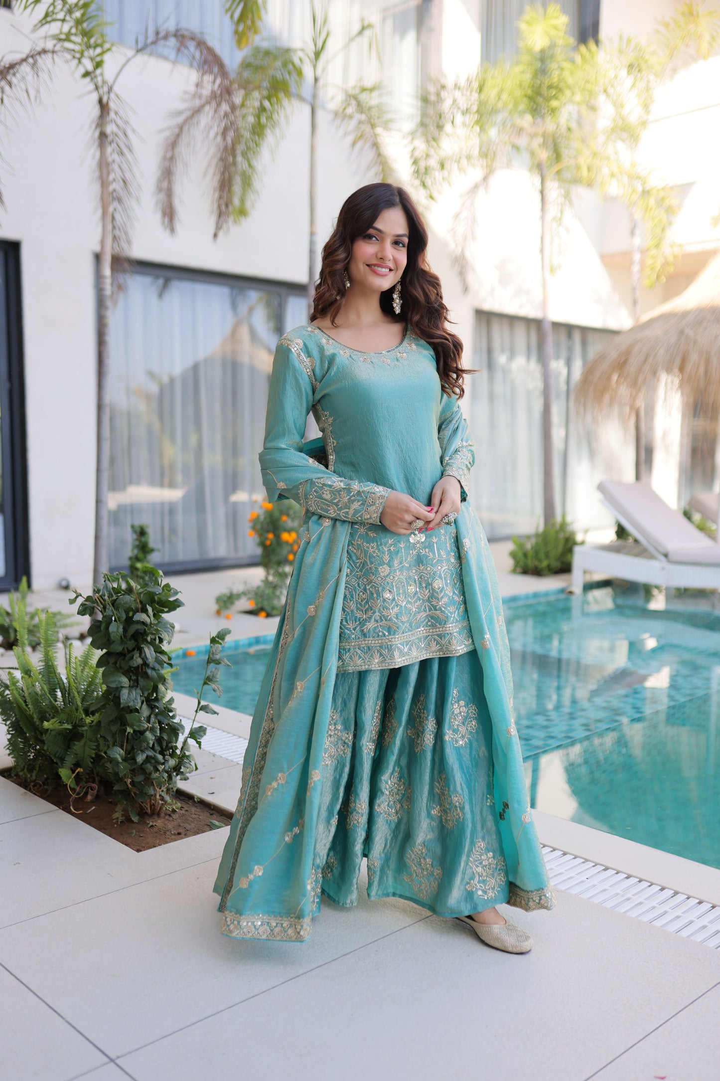 Embroidered Kurta Sharara Set with Dupatta