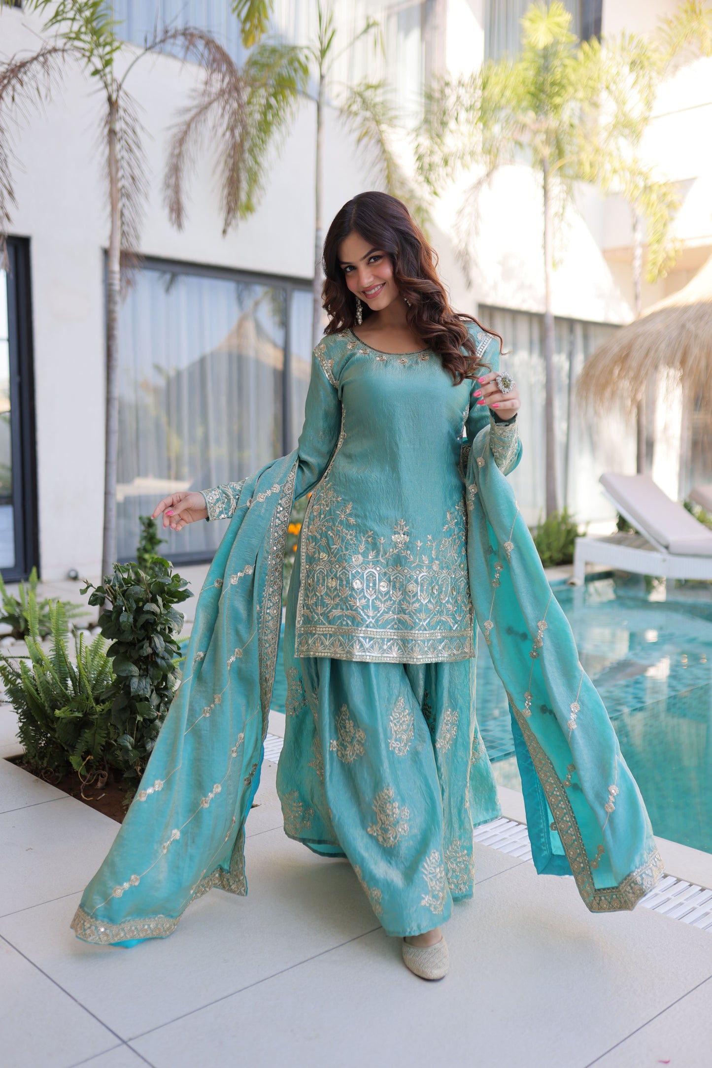Embroidered Kurta Sharara Set with Dupatta