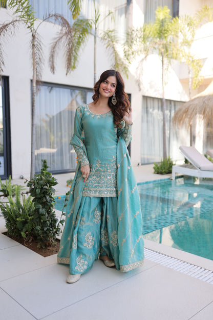 Embroidered Kurta Sharara Set with Dupatta
