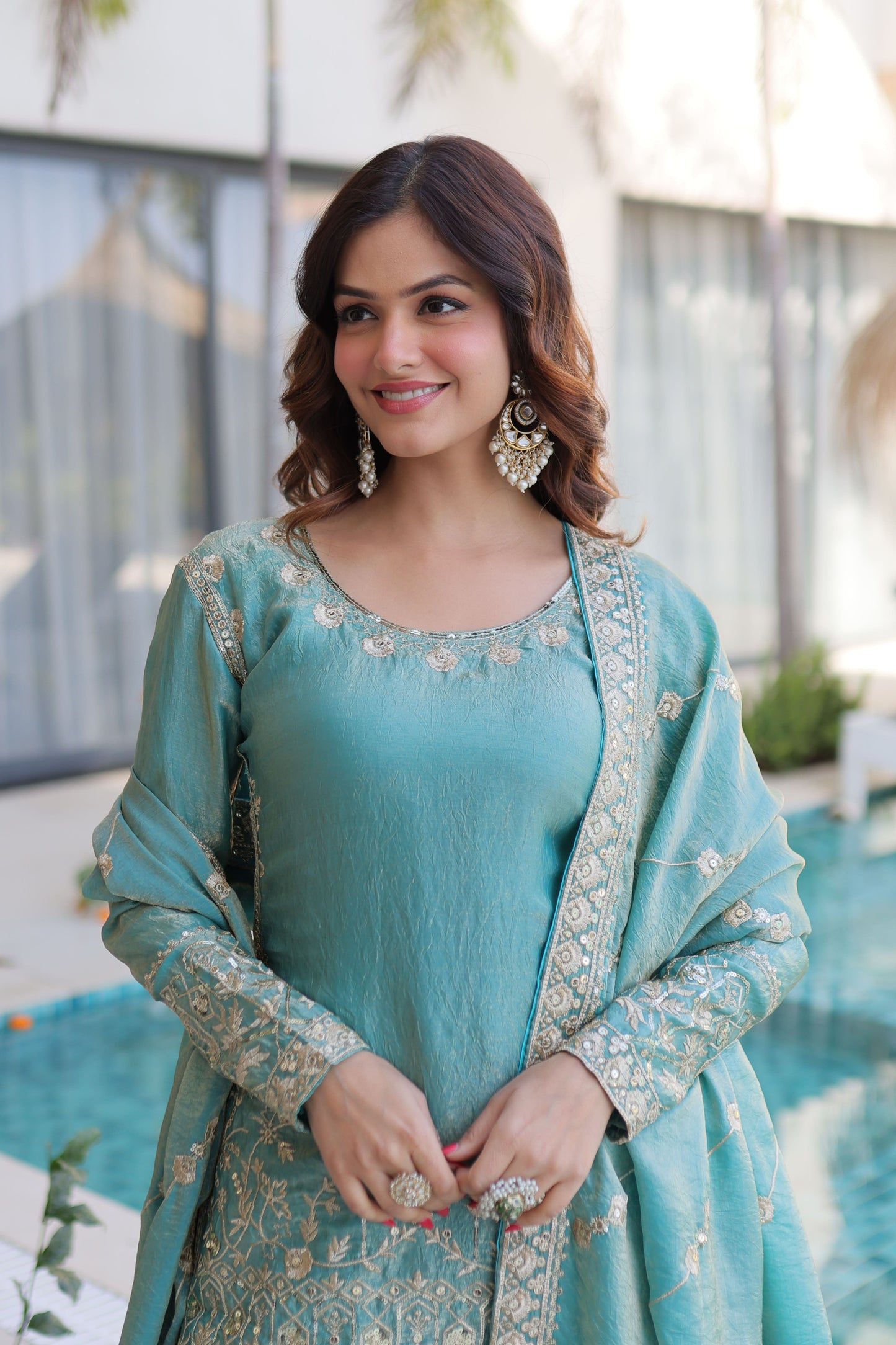 Embroidered Kurta Sharara Set with Dupatta
