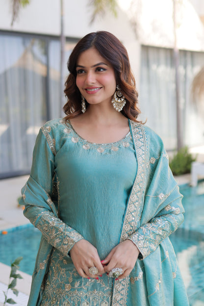 Embroidered Kurta Sharara Set with Dupatta
