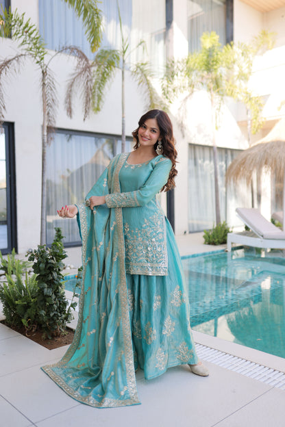 Embroidered Kurta Sharara Set with Dupatta