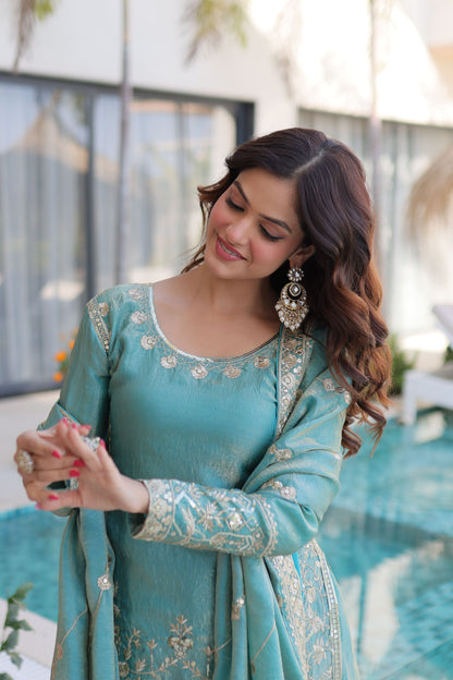 Embroidered Kurta Sharara Set with Dupatta