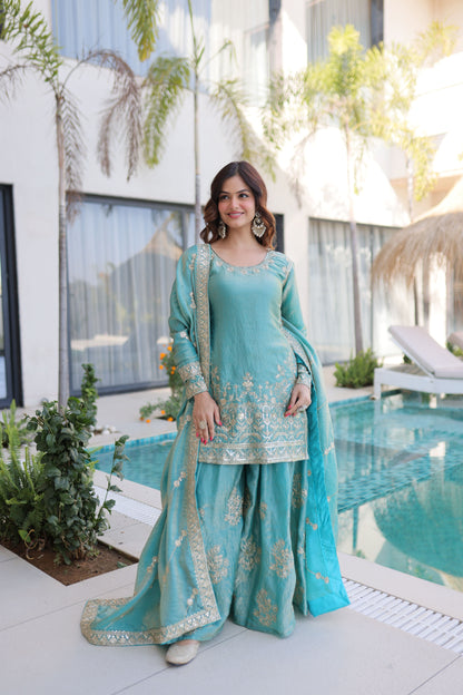 Embroidered Kurta Sharara Set with Dupatta