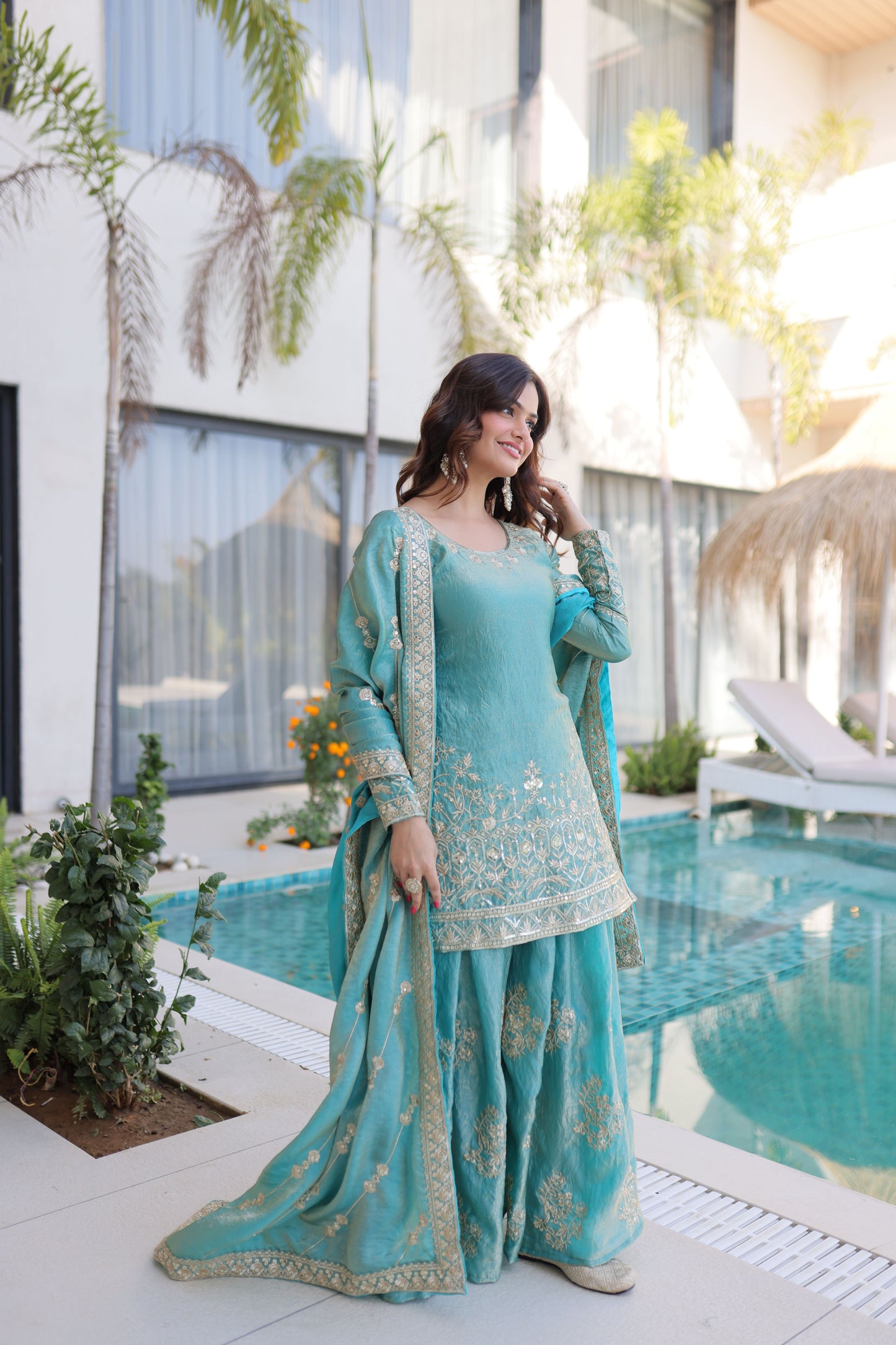 Embroidered Kurta Sharara Set with Dupatta