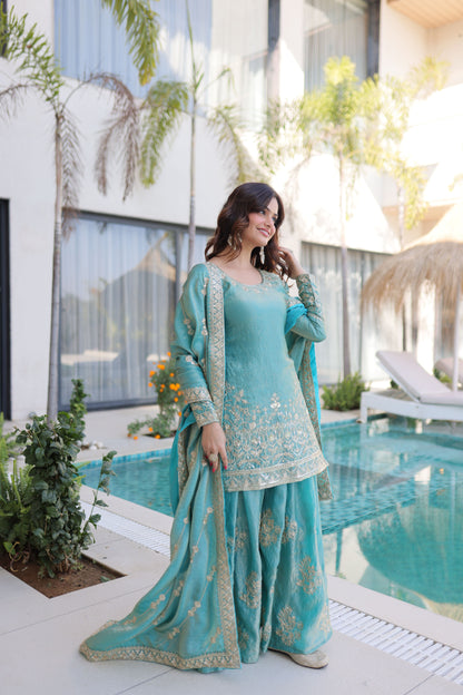 Embroidered Kurta Sharara Set with Dupatta