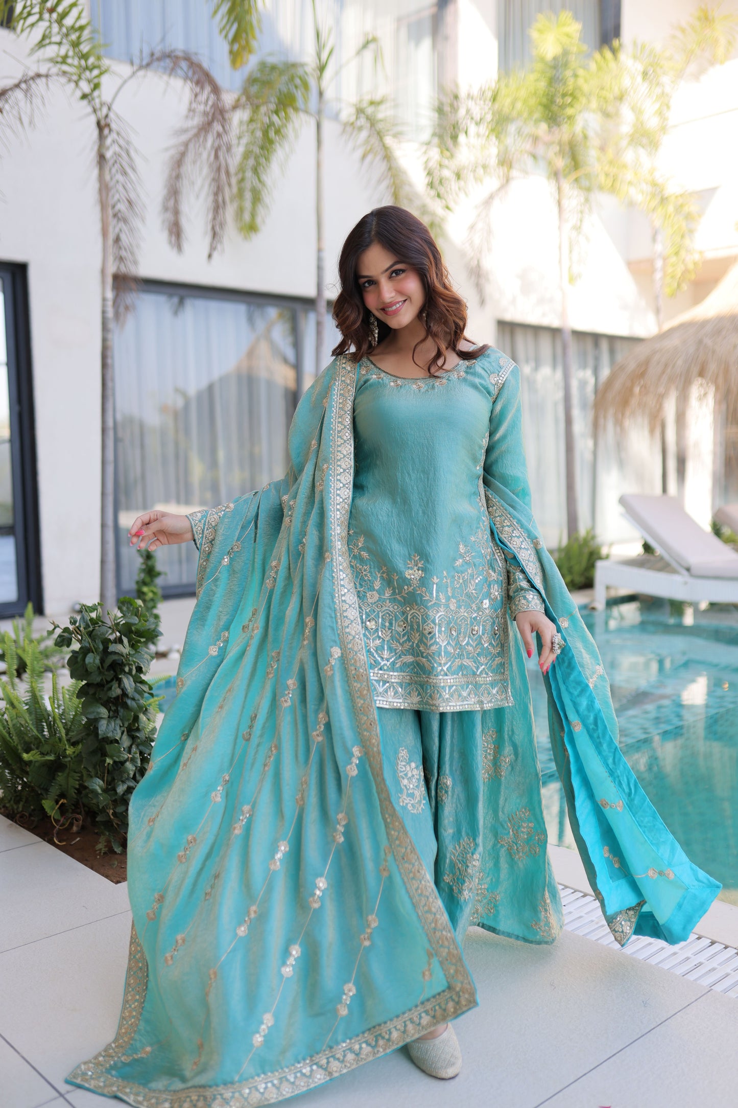 Embroidered Kurta Sharara Set with Dupatta
