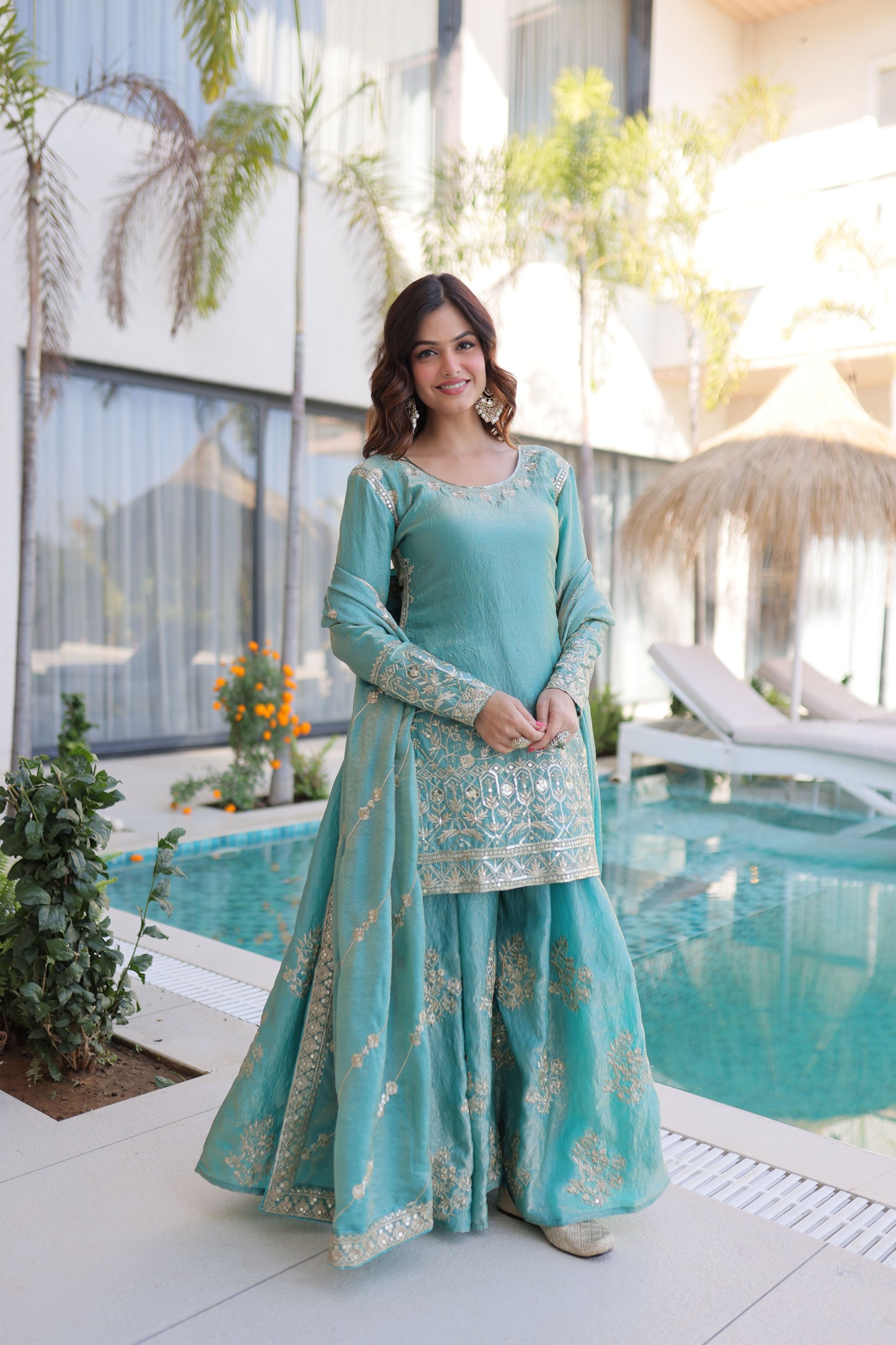 Embroidered Kurta Sharara Set with Dupatta