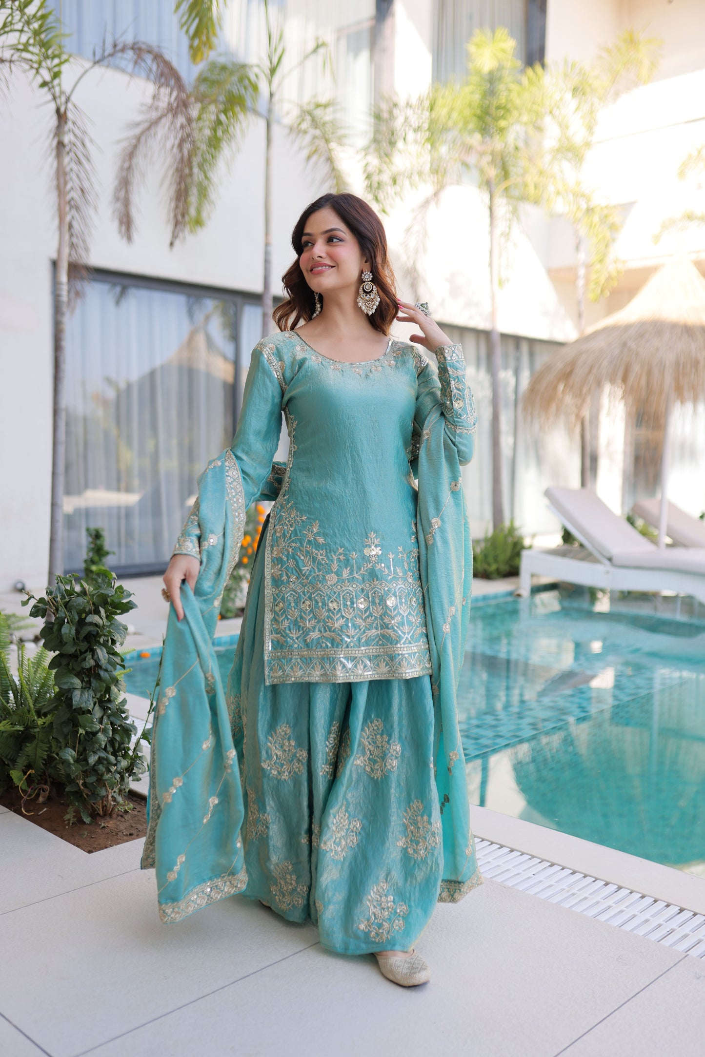 Embroidered Kurta Sharara Set with Dupatta