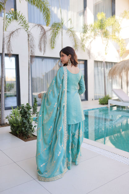 Embroidered Kurta Sharara Set with Dupatta