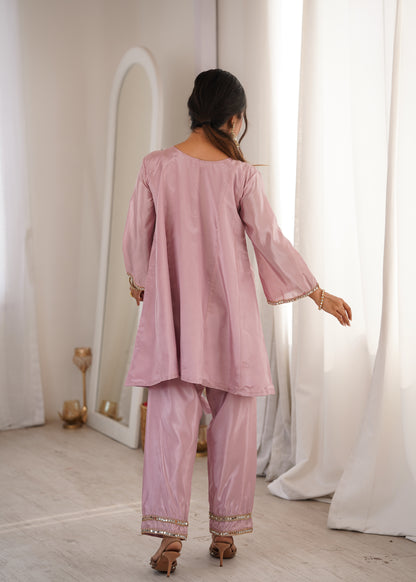 Real Mirror Work Kurti Pant Set with Batwa Bag - 2 Piece Suit