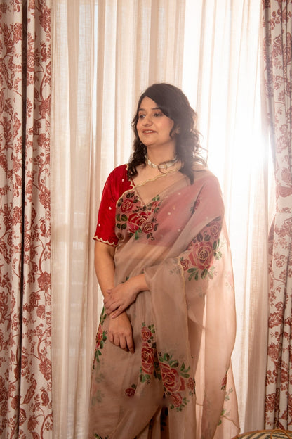 Floral Organza Ready to Wear Saree with Stitched Blouse